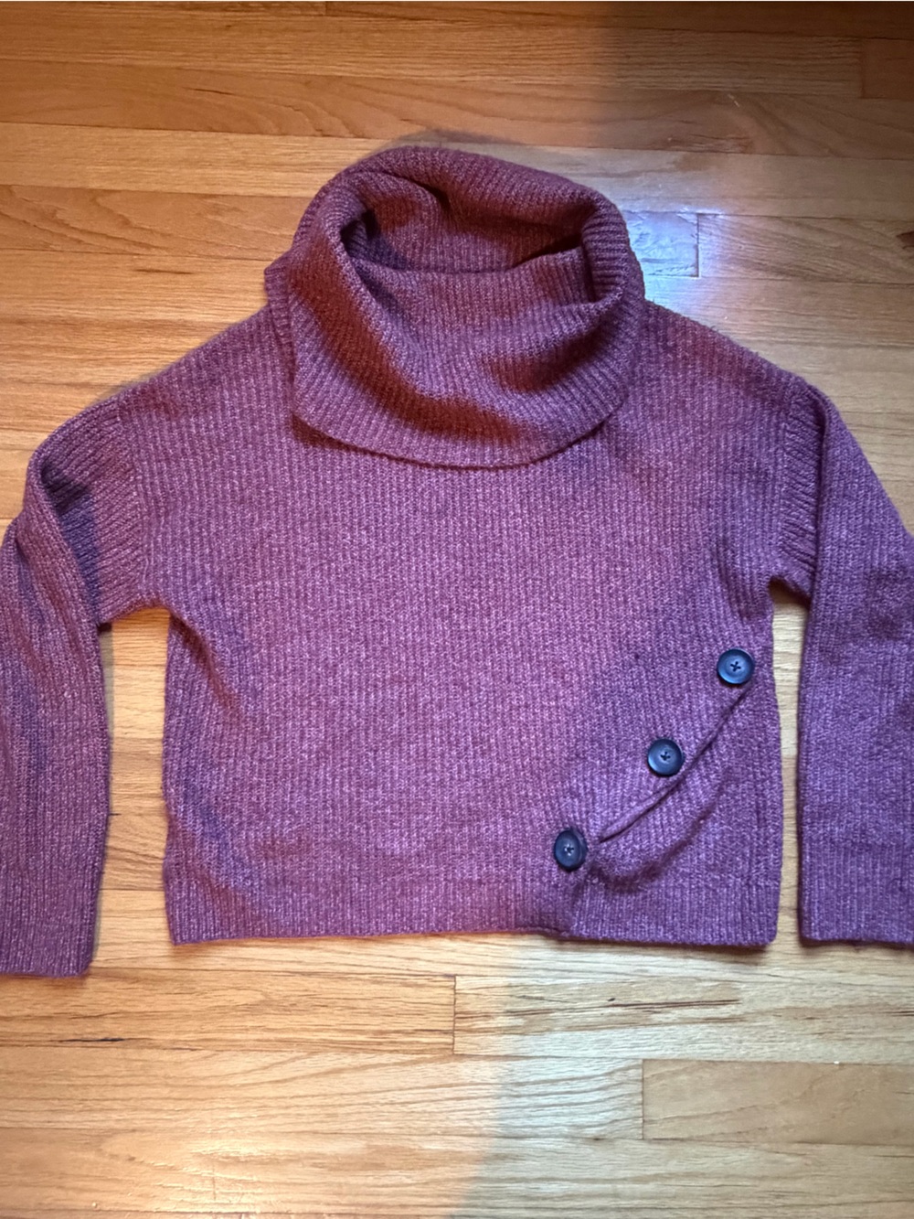 Yet Again Cozy Rose Turtleneck Sweater with Button Detail